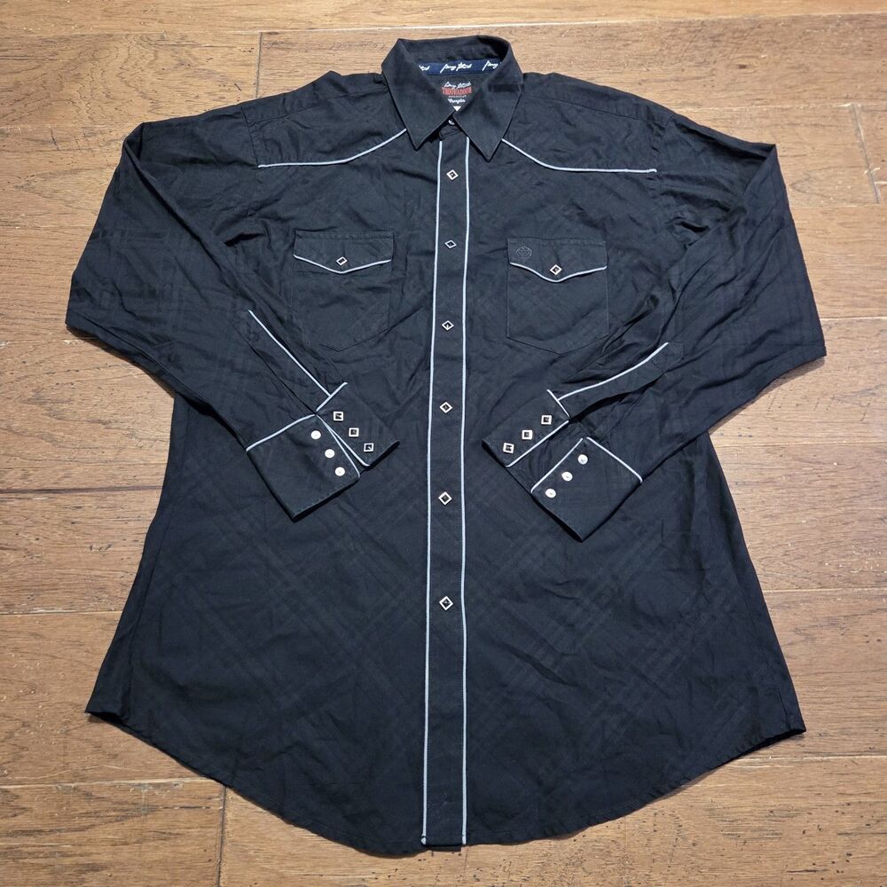 Wrangler George Strait Troubadour Diamond Pearl Snap Shirt Mens XL Black Western